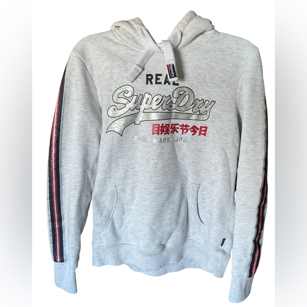 REAL SUPERDRY WOMEN SIZE 10 GRAY PULLOVER HOODIE